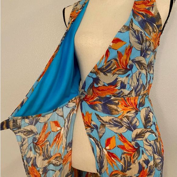 Mahina Maui Boutique Long Wrap Dress Sundress Floral Open Back Hi-Lo Hemline M - Picture 10 of 12